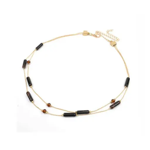 Collar Doble de Cadenas y Roscas de Cristal