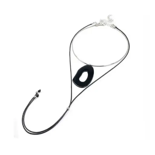 Set Collar Cuero Combinado con Cadena y Dije de Acrilico 