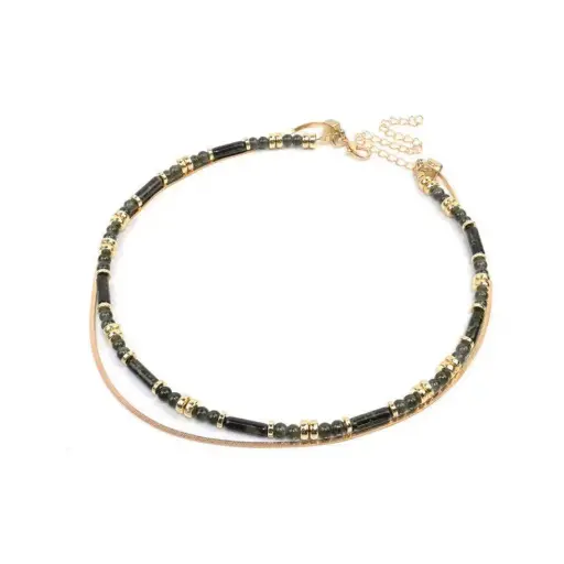 [09576] Collar Combinado Doble Dorado y Gris