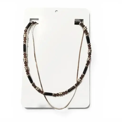 [109576] Collar Combinado Doble Dorado y Gris