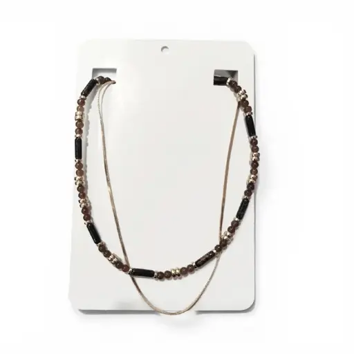 [109576] Collar Combinado Doble Dorado y Marron