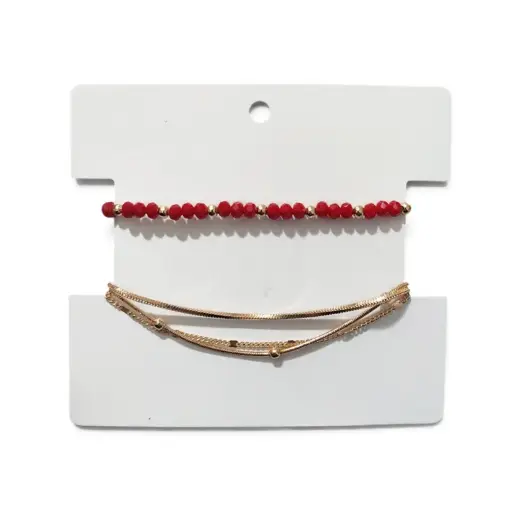 [110005] Set Pulseras Cadena Dorada y Elastica Roja