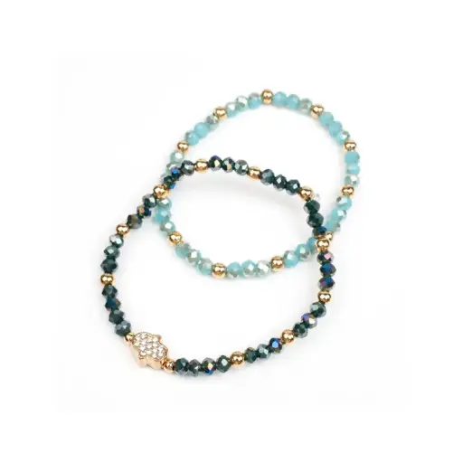 [107801] Set Pulseras Shiny Hamsa Celeste y Azul