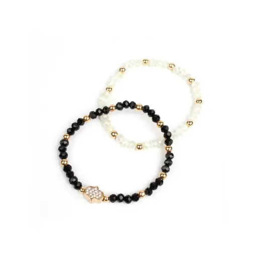 [107801] Set Pulseras Shiny Hamsa Cristal y Negra
