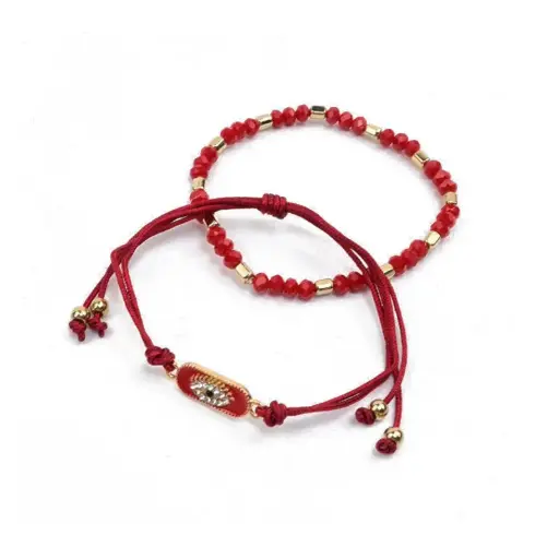 [109449] Set Pulseras Hilo y Elastica Roja con Ojo Turco