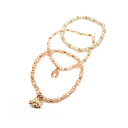 [109926] Set Tres Pulseras Elasticas Natural con Dijes Dorados
