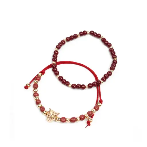 [108077] Set de Pulseras Golden Panther Bordo
