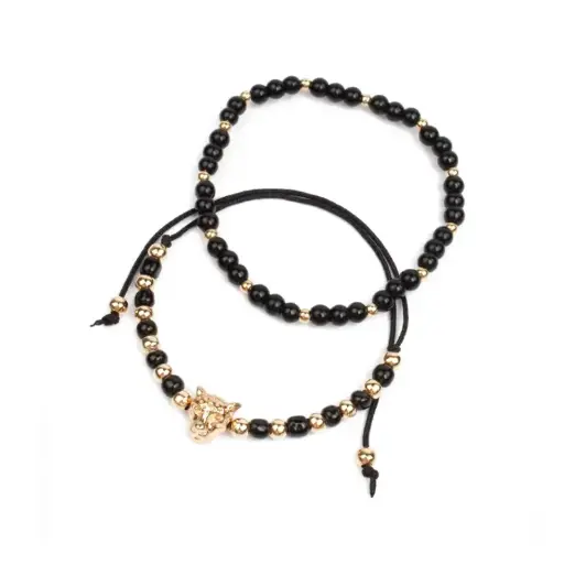 [108077] Set de Pulseras Golden Panther Negras