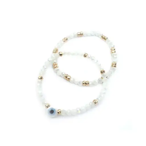 [110028] Set Pulseras Elasticas Blancas con Ojo Turco