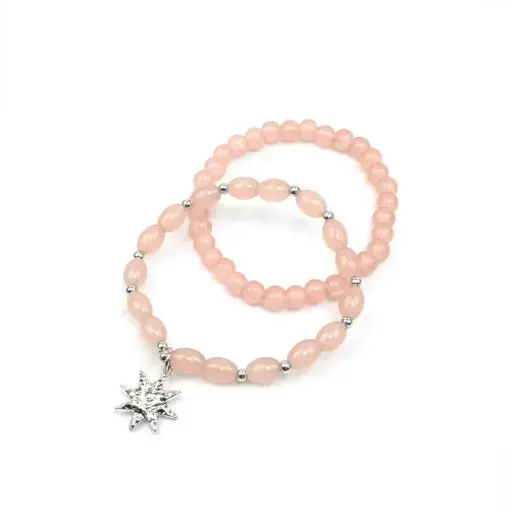 Set Pulseras Elasticas Rosas con Estrella Plateada