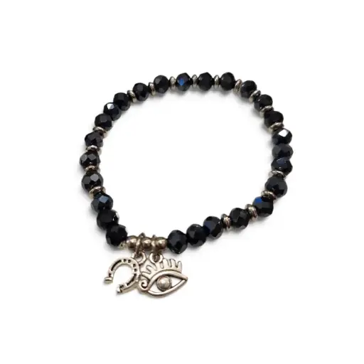 Pulsera Elastica Azul con Dije Ojo Turco y Herradura