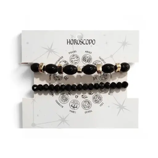 Set Pulseras Elasticas con Cuentas Negras y Doradas