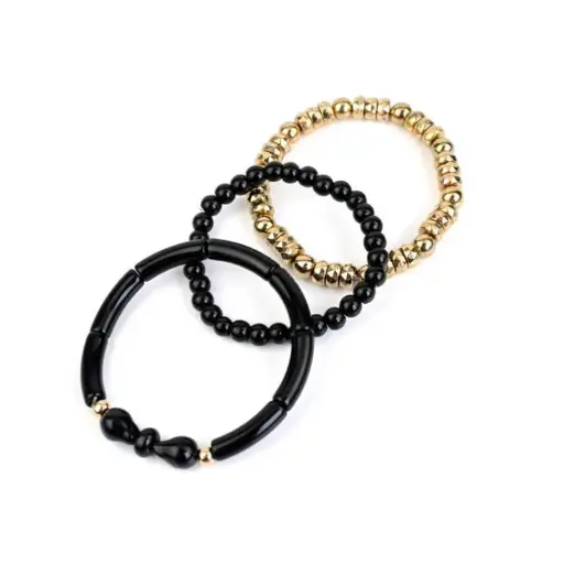 [108896] Set Tres Pulseras Elasticas Negras y Dorada