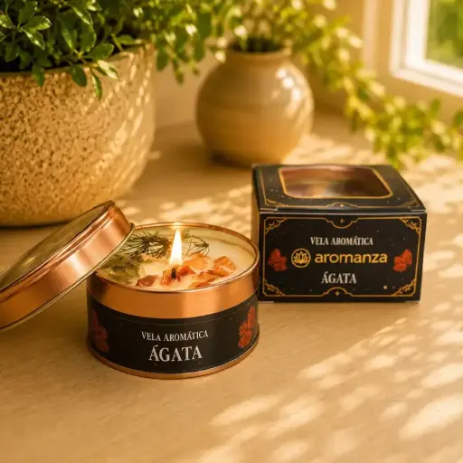 Vela Aromatica Organica con Cristal Agata
