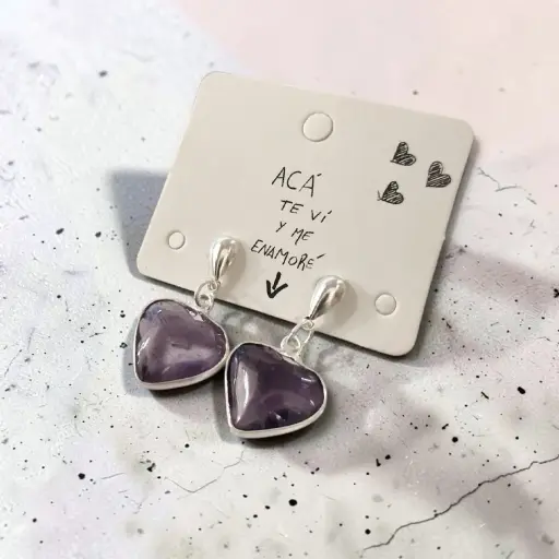 Aros Gema Amatista Corazon con Virola