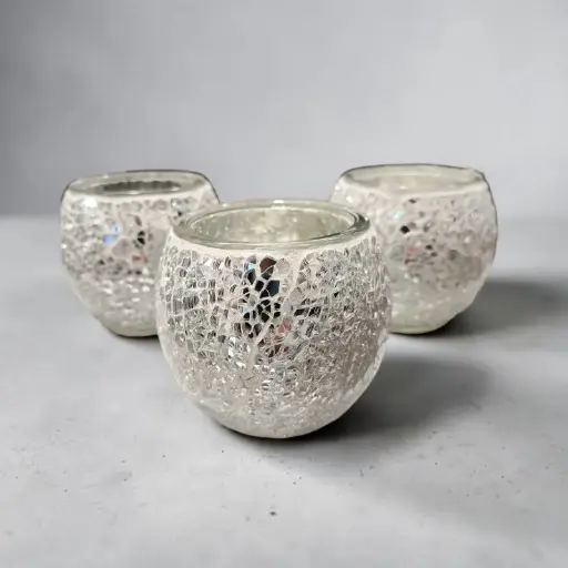 Porta Vela Vidrio Espejado Blanco  9x7cm
