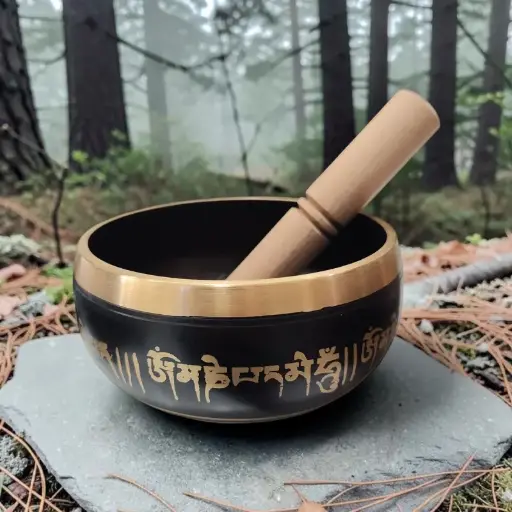 Cuenco tibetano 15cm Negro Mantras