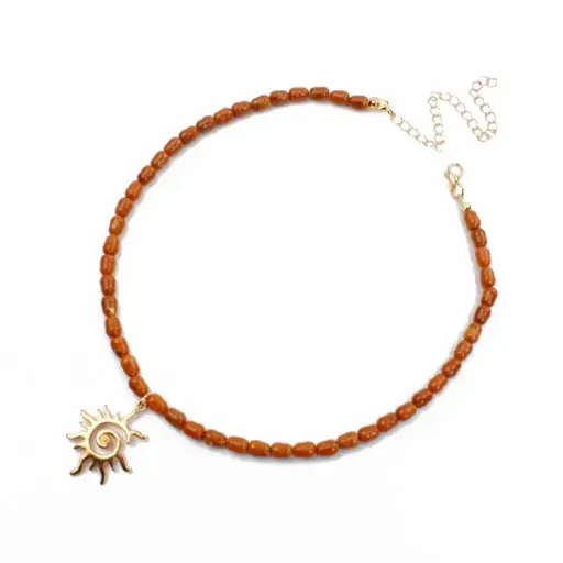 [113476] Collar Cacao con Dije Sol Dorado