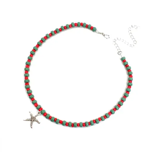 [113522] Collar de Acrílico Combinado Verde y Rojo con Estrella Plateada