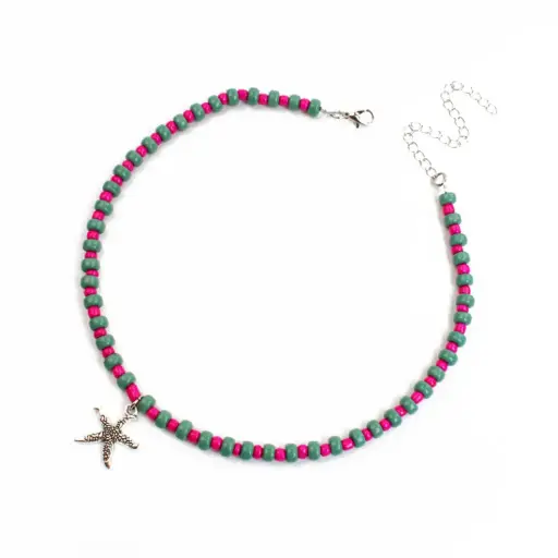 [113522] Collar de Acrílico Combinado Violeta y Rojo con Estrella Plateada