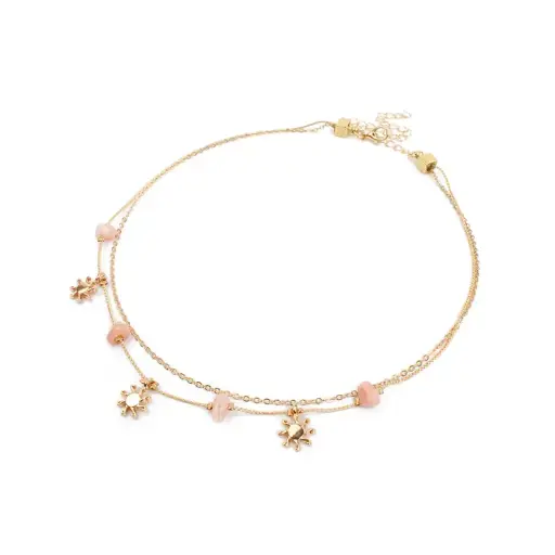 [111964] Collar Cadenas Doradas con Piedritas Rosas