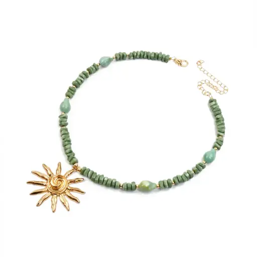 [113160] Collar de Escallas Turquesa con Dije de Sol