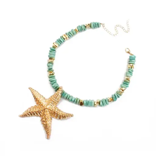 [113282] Collar Escallas Turquesas Estrella de Mar Dorada