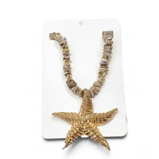 [113282] Collar Escallas Beige Estrella de Mar Dorada
