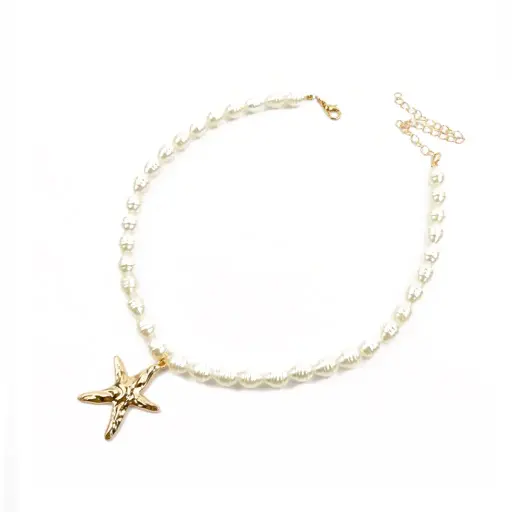 Collar de Perlas con Estrella de Mar en Dorado