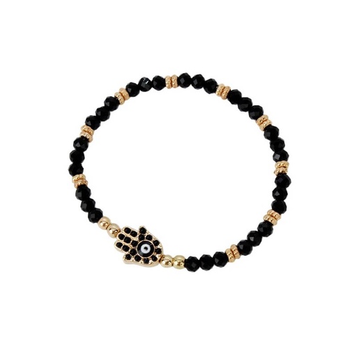 [87151] Pulsera Elastica Negra con Mano de Fatima Dorada
