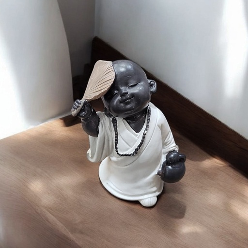 Buda Bebe Negro Abanico Manto Verde 10cm