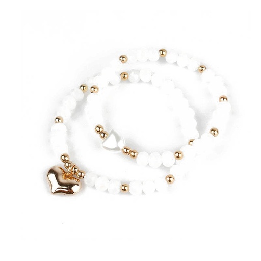 [88305] Set Pulseras Elasticas Blancas con Corazon Blanco y Dorado