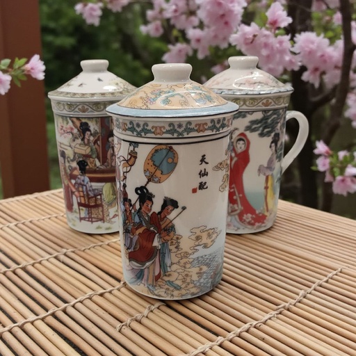 Taza de Ceramica China con Tapa e Infusor Modelos Varios