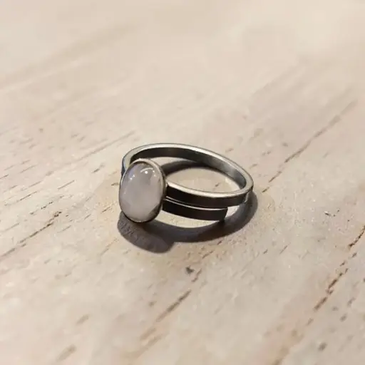 Anillo Gema Cuarzo Rosa Regulable Alpaca